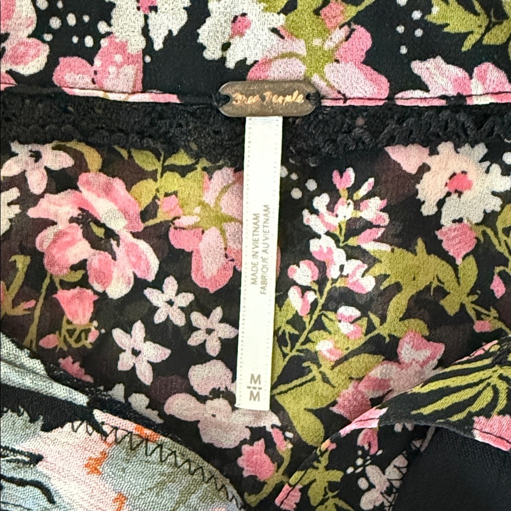 Free People Long Sleeve Button Down Black Floral Top Sz M - Picture 5 of 10